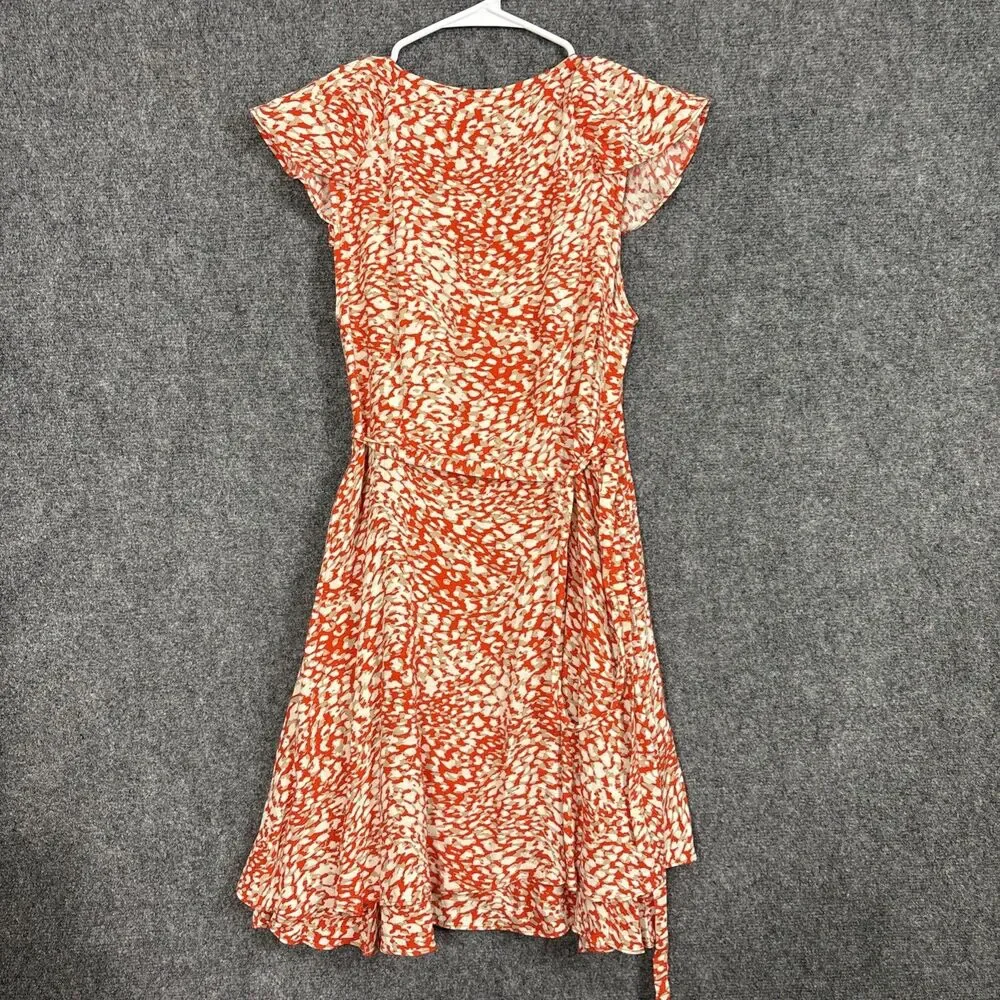Free People French Quarter Wrap Mini Dress Womens Size S Orange Leopard